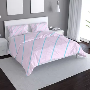 Povlečení Sablio Povlečení Modré pruhy na růžové - 140x200 / 90x70