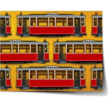 Plakát Sablio Plakát Pražské historické tramvaje Žlutý Pattern - 60x40 cm