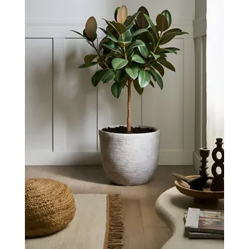 Květináč Květináč světle šedý vláknitá hlína malovaný vnitřní venkovní použití kulatý 47 x 47 x 40 cm vysoký moderní obývací pokoj zahrada Beliani