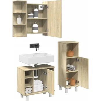 Koupelnový nábytek 3dílný set koupelnového nábytku dub sonoma kompozitní dřevo Hnědá 3324975
