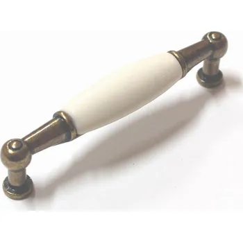 Nábytkové kování 84002 úchytka rozteč 96mm staromosaz porcelán. béžový (Úchytka kombinující kov ze staré mosazi a béžovou porcelánovou vložku. Rozteč 96mm. )