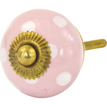 Nábytkové kování SANU BABU Malovaná porcelánová úchytka na šuplík, růžová s bílými puntíky