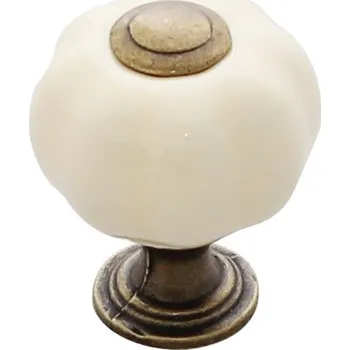 Nábytkové kování 91061 knopka porcelánová 25mm staromosaz (Malá kulatá knopka kombinující bílý porcelán a kovové lemování ze staré mosazi. Průměr 25mm, jemný a ušlechtilý vzhled.)