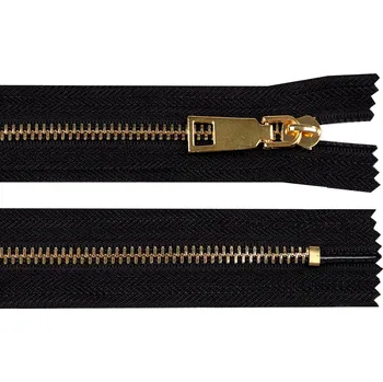 Zip Kovový zip s ozdobným jezdcem No 5 délka 24,5 cm, střední, černá zlatá