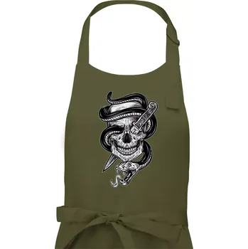 Kuchyňská zástěra Lebka hadi - Dámská zástěra na vaření - Univerzální velikost ( Khaki )