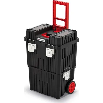 Modulární kufr na nářadí s transp. kolečky a kov. zámky HEAVY černý 450x360x640mm