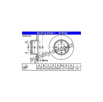 Brzdový kotouč Brzdový kotouč ATE 24.0112-0143 (AT 412143) - CITROËN