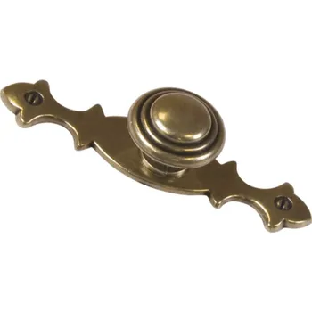 Nábytkové kování 91070 knopka 29mm se štítkem 100mm, rustikální, (Kompletní sada: knopka o průměru 29mm s připevněným štítkem dlouhým 100mm v rustikálním stylu. Ready-to-mount řešení.)