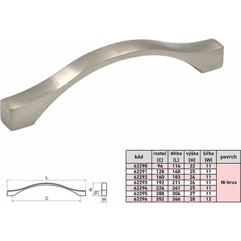 Nábytkové kování 62296 úchytka KARAT rozteč 352mm nikl broušený (Luxusní a velmi dlouhá úchytka řady KARAT v broušeném niklu. Rozteč 352mm. Pro honosné skříně, vestavěné stěny nebo reprezentativní prostory.)