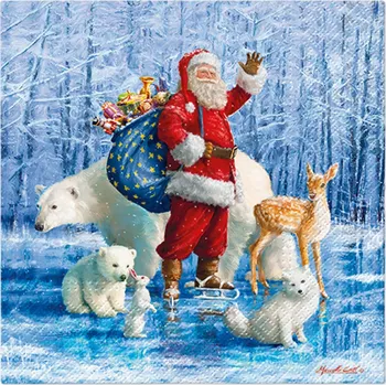 Ubrousky PAW L 33x33cm Santa Claus With Animals