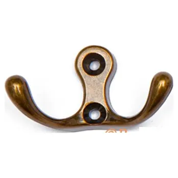 Věšák H2C háček Dvojháček - stará mosaz (Nástěnný dvojháček v povrchu mosaz. Vhodné řešení pro nábytek v interiéru.)