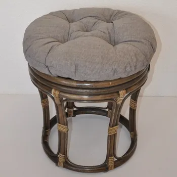 Taburet Ratanová taburetka velká hnědá polstr šedý melír