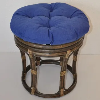 Taburet Ratanová taburetka velká hnědá polstr tmavě modrý melír