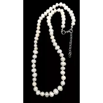 Náhrdelník Elegantní náhrdelník z pravých říčních perel – menší perly, 52 cm, s chirurgickou ocelí (oválky)