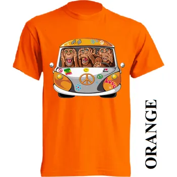 Pánské tričko panske-levne-bavlnene-vtipne-tricko-potisk-opice-VW-hipie Barva: Orange - oranžová, velikost: XL
