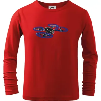 Chlapecké tričko Dron letící - Triko dětské Long Sleeve - 122 cm/6 let ( Červená )