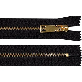 Zip Kovový zip s ozdobným jezdcem No 5 délka 24,5 cm Varianta: černá zlatá, Balení: 1 ks