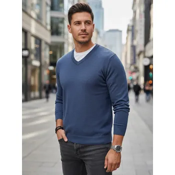 Pánský svetr Modrý pánský svetr s výstřihem do V WX2317 Velikost: 2XL