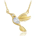 Zlatý náhrdelník s kolibříkem a bílým zirkonem Au 585/1000 2,75g