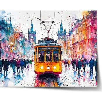 Plakát Sablio Plakát Žlutá tramvaj Paint - 90x60 cm