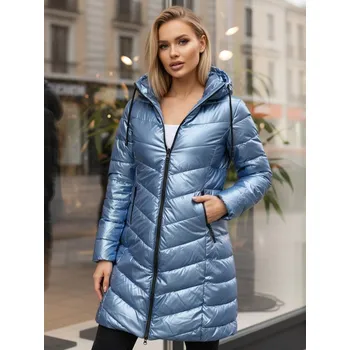 Světle modrá lesklá dámská zimní dlouhá prošívaná bunda TY5515 Velikost: S