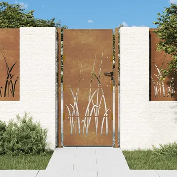 Zahradní branka 100 x 200 cm z corten oceli, design s trávou Hnědá153177