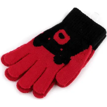 Rukavice Dětské pletené rukavice medvěd, velké, 9 červená