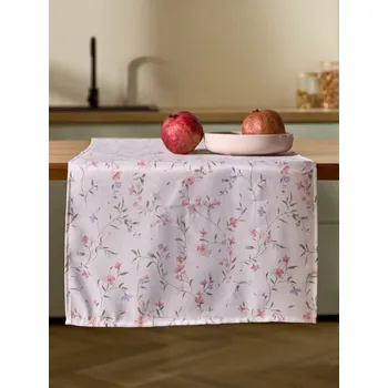 ubrus Sinsay - Běhoun na stůl s rostlinným vzorem - bílá - 068GT-00X - 068GT-00X-ONE