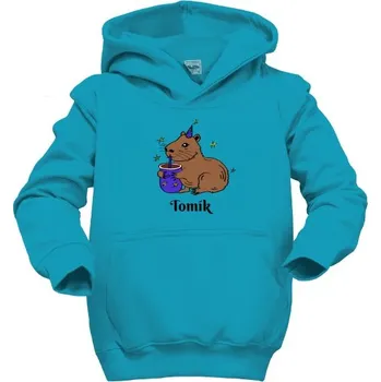 Chlapecká mikina Dětská mikina s kapucí s potiskem Roztomilá capybara modrá dětské