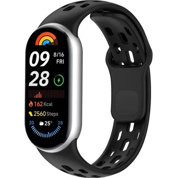 Silikonový prodyšný sportovní řemínek pro Xiaomi Mi Band 10 Nastavitelný pohodlný náramek odolný proti potu lehký pásek pro každodenní nošení černá
