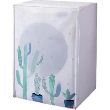Ochranný obal na pračku plněnou z boku 62 × 55 × 86 cm Bílo-průhledný potisk kaktusy Zipové uzavírání