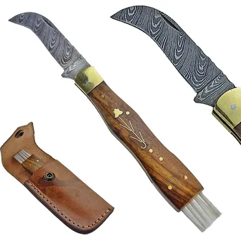 kapesní nůž PAK Damaškový houbařský nůž "FOREST" s koženým pouzdrem