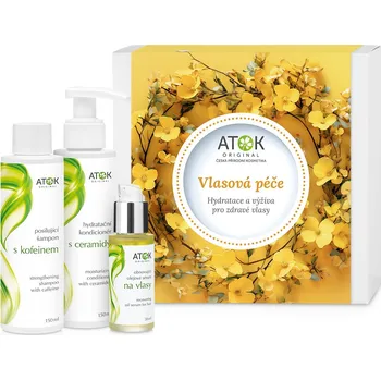 Kosmetická sada Original Atok Posilující šampon s kofeinem 150 ml + Hydratační kondicionér s ceramidy 150 ml + Obnovující olejové sérum na vlasy 30 ml Vlasová péče sada