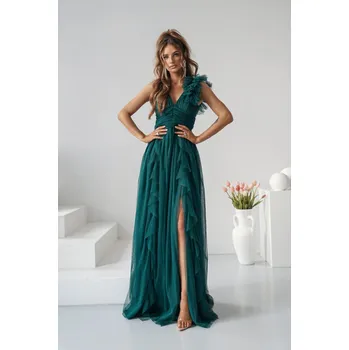 Dámské šaty Warsaw Dress společenské dlouhé šaty tylové Noelia Barva: Tmavě zelená, Velikost: XS / 34 / 04 / 06