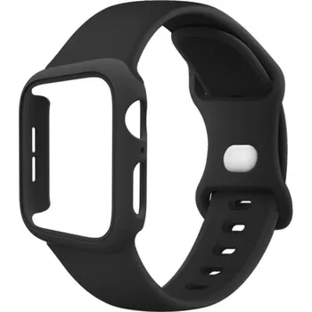 Pouzdro na hodinky + silikonový řemínek pro Apple Watch 42 mm Super ochranný set pevné pouzdro a měkký pásek kompatibilní s více modely černá