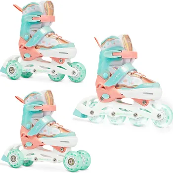 Kolečkové brusle RAVEN Brusle 3v1 Raven Isla svítící všechna kola 27/30 RŮŽOVÁ|ZELENÁ