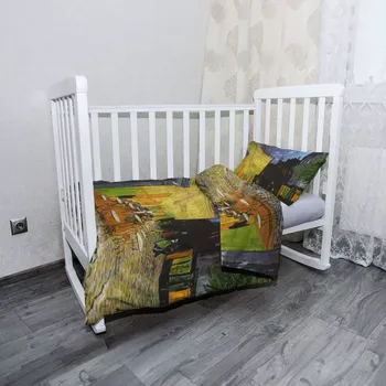 Povlečení Sablio Mikroplyšové dětské povlečení do postýlky Terasa kavárny v noci - Vincent van Gogh - 120x90 / 40x60