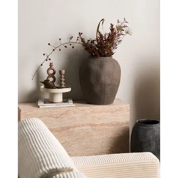 Váza Květinová váza hnědá vláknitá hlína malovaná pro vnitřní i vnější použití kulatý tvar moderní design obývací pokoj Beliani