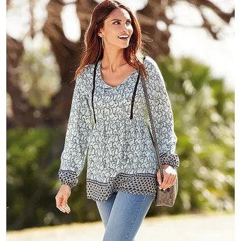 Dámská halenka Halenka s potiskem a nařasením námořnická modrá S