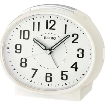 Budík BÍLÝ BUDÍK SEIKO QHK059W HLASITÝ ALARM, TICHÝ MECHANISMUS