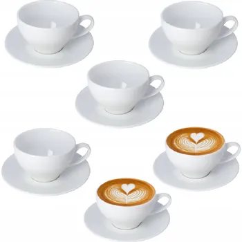 Sada 6x Šálek s podšálkem Lubiana Bílý 300 ml s podšálkem 17 cm Paula