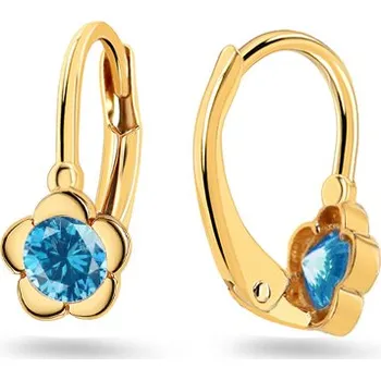 Náušnice Dětské náušnice ve tvaru kytičky s simulovaným topazem, žluté zlato 14K IZ31674 + dárkové balení LUXUS zdarma