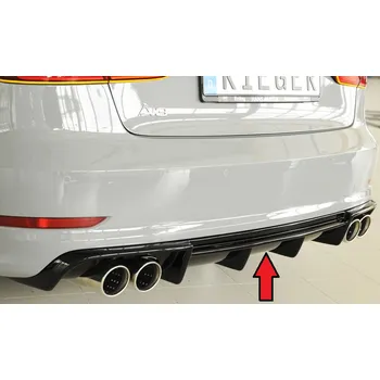 Nárazník Rieger vložka zadního nárazníku pro Audi A3 8V 3-dvéř. (convertible 8V7), 5-dvéř. (sedan 8VS) před faceliftem, plast ABS lakovaný do černé lesklé barvy, pro dvojité koncovky na obou stranách 4x90 mm