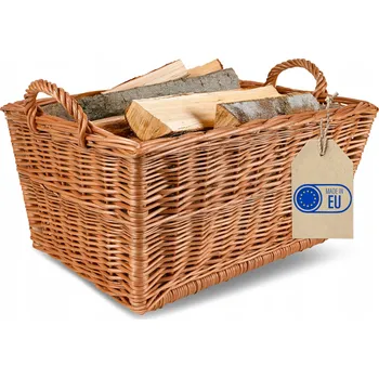Velký proutěný koš na ovoce, dřevo do krbu, s uchy a jutou, bedna