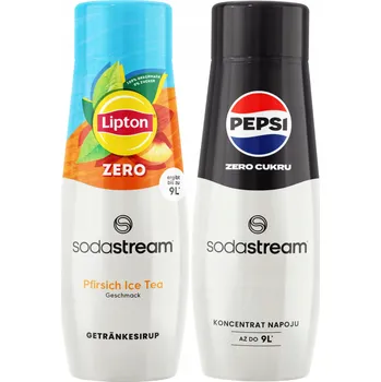 Příprava sody Sirupy SodaStream Čaj Lipton Ice Tea Peach Zero Bez Cukru + Pepsi MAX