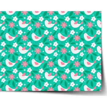 Plakát Sablio Plakát Květiny a ptáčci - 90x60 cm