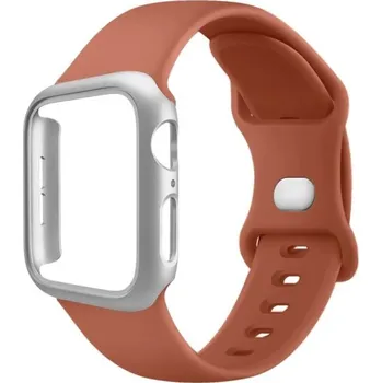 Pouzdro na hodinky + silikonový řemínek pro Apple Watch 42 mm Super ochranný set pevné pouzdro a měkký pásek kompatibilní s více modely hnědá