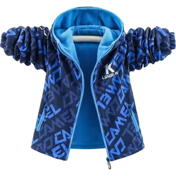 Chlapecká bunda Zimní chlapecká bunda s kapucí Teplá prošívaná bunda na zip s kapsami na zip Pohodlný materiál Podzimní a zimní oblečení modrá 9