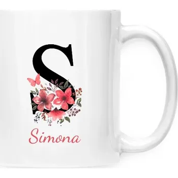 Hrnek malý bílý s potiskem Květinové písmeno S s upravitelným jménem