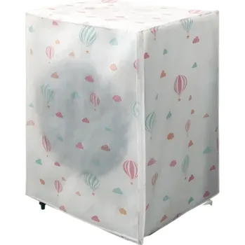 Ochranný obal na pračku plněnou z boku 62 × 55 × 86 cm Bílo-průhledný potisk barevné horkovzdušné balony Zipové uzavírání